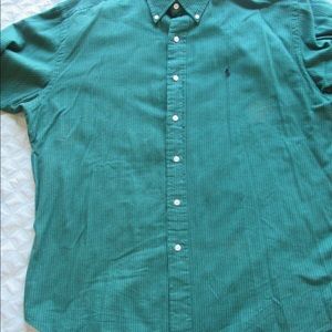 Men’s Large Ralph Lauren BLAIRE style Long Sleeve green pin striped shirt